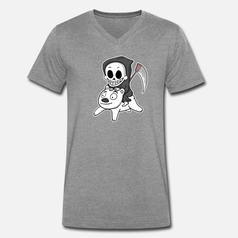 Sensenmann Eisbär Motiv - Männer Premium Bio T-Shirt mit V-Ausschnitt - Dunkelgrau meliert