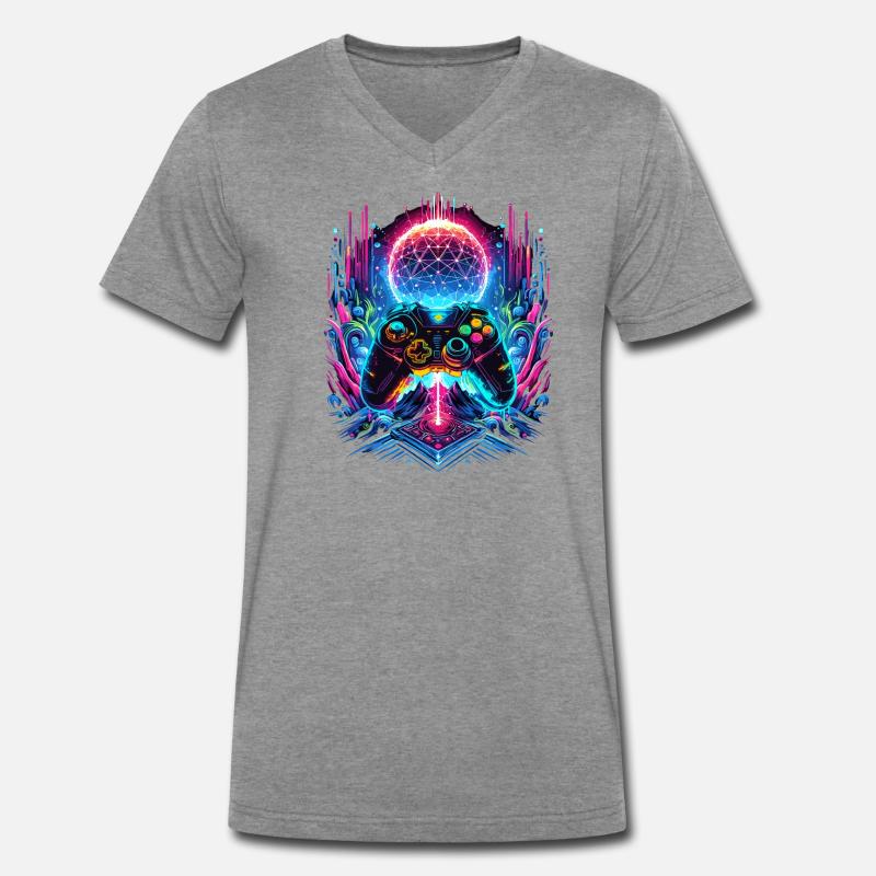 Synthwave Cyberpunk Gaming Controller Männer Premium Bio T-Shirt mit V-Ausschnitt