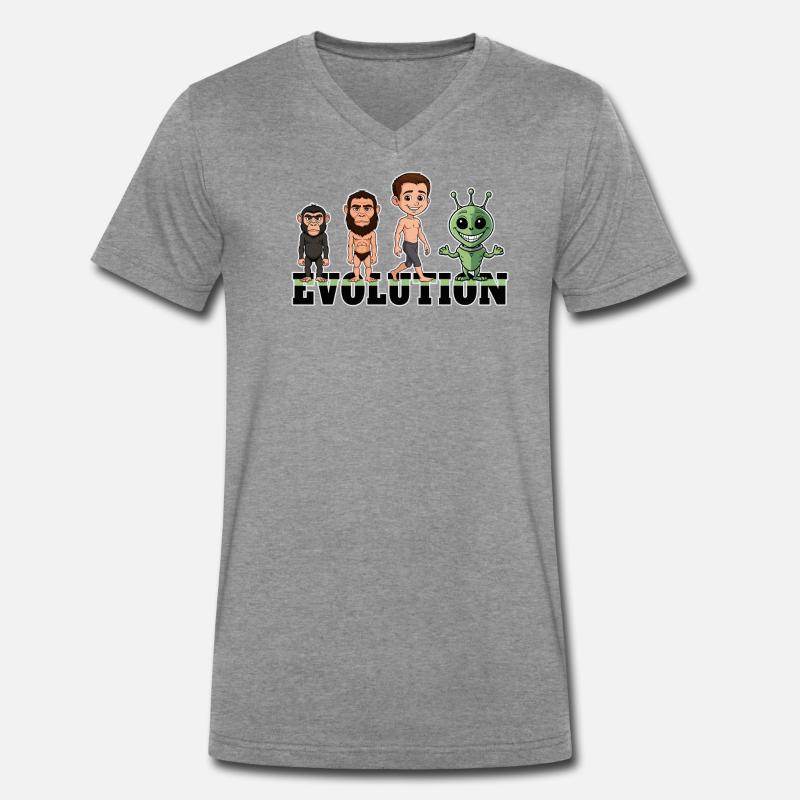 Evolution Alien - Männer Premium Bio T-Shirt mit V-Ausschnitt - Dunkelgrau meliert
