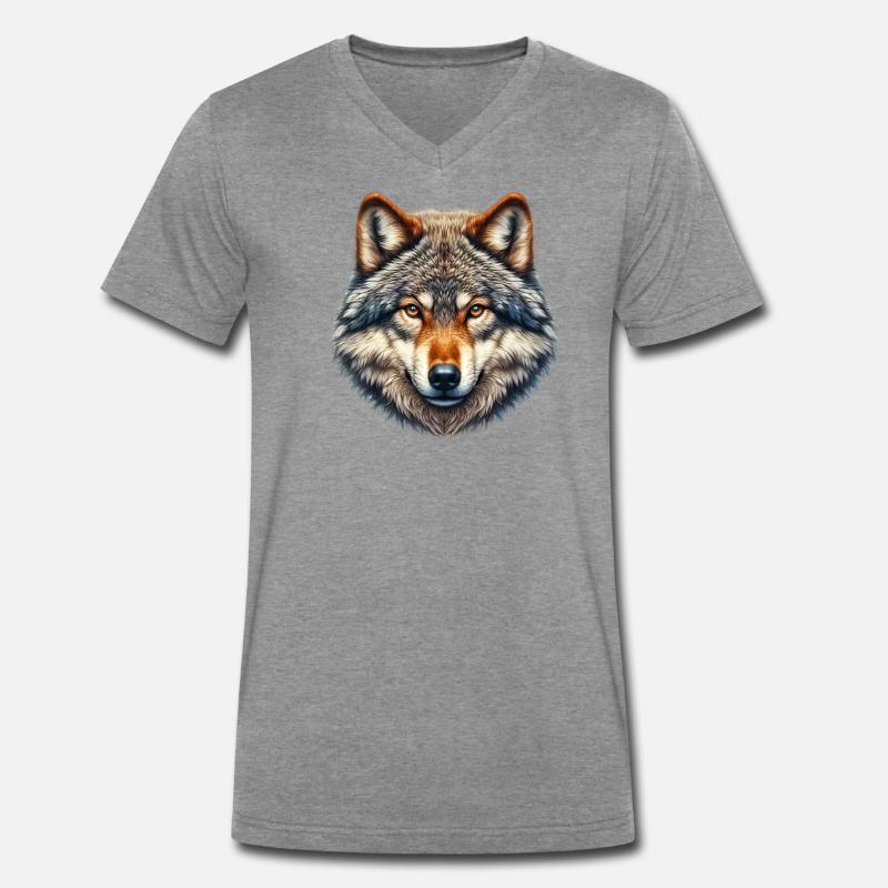 Wolf Männer Premium Bio T-Shirt mit V-Ausschnitt