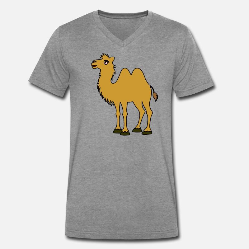 Braunes Kamel mit zwei Höckern - Männer Premium Bio T-Shirt mit V-Ausschnitt - Dunkelgrau meliert