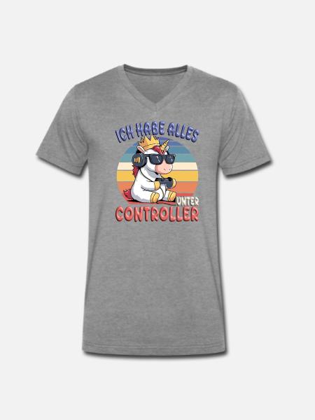 der könig will zocken - Männer Premium Bio T-Shirt mit V-Ausschnitt - Dunkelgrau meliert