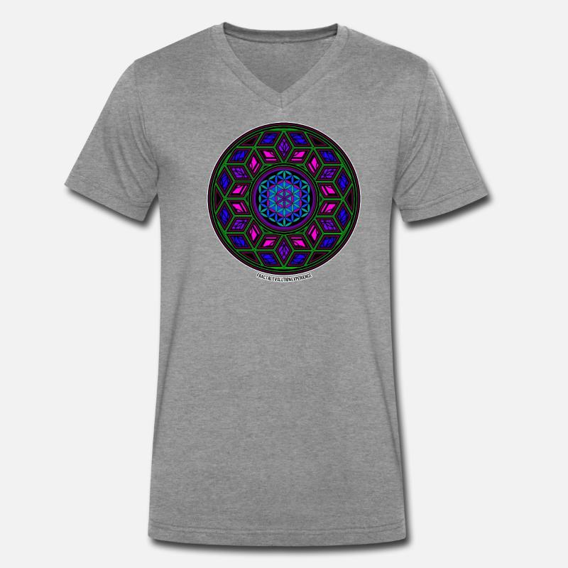 Fractal Evolution Experience Kaleidoskop Mandala - Männer Premium Bio T-Shirt mit V-Ausschnitt - Dunkelgrau meliert