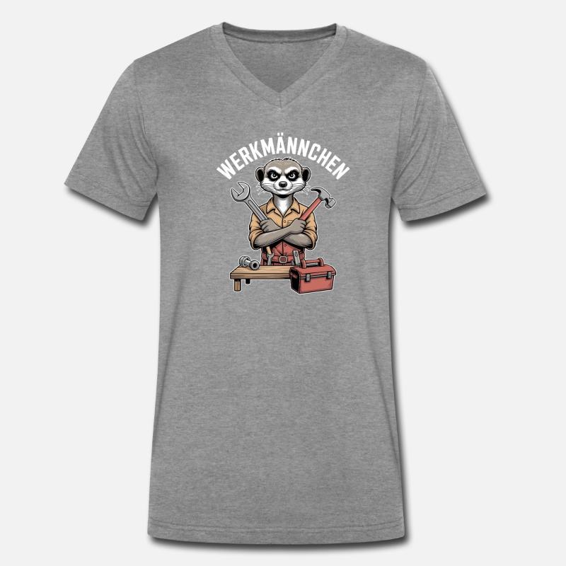 Erdmännchen Echter Heimwerker Mann Handwerker - Männer Premium Bio T-Shirt mit V-Ausschnitt - Dunkelgrau meliert