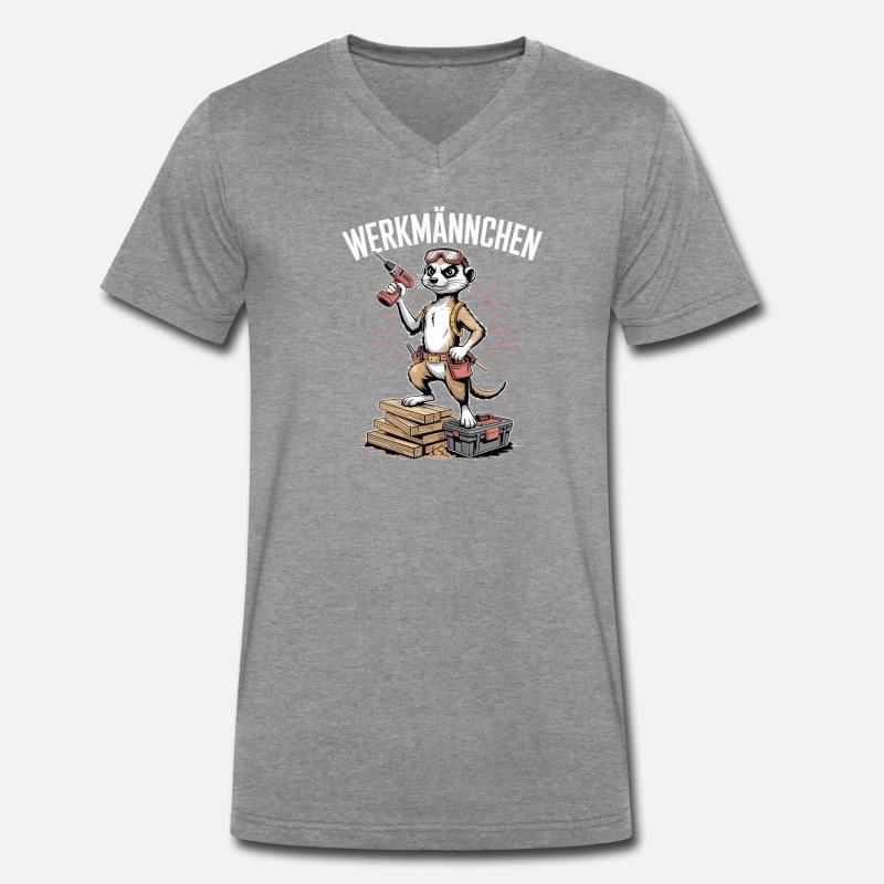 Erdmännchen Echter Heimwerker Mann Handwerker - Männer Premium Bio T-Shirt mit V-Ausschnitt - Dunkelgrau meliert