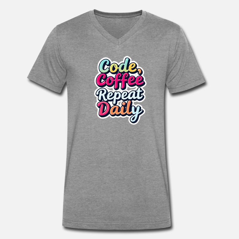 Code Schlaf Debug Wiederholungsprogramm Shirt - Männer Premium Bio T-Shirt mit V-Ausschnitt - Dunkelgrau meliert
