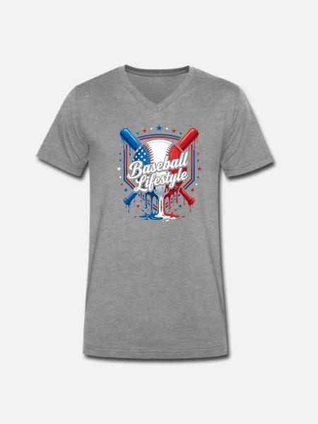 Patriotisches Baseball-Lifestyle-Design - Männer Premium Bio T-Shirt mit V-Ausschnitt - Dunkelgrau meliert