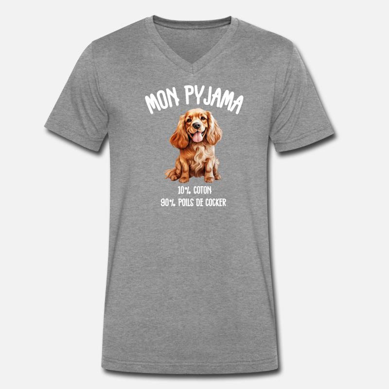 Cocker Spaniel Hundehaar-Pyjamas - Männer Premium Bio T-Shirt mit V-Ausschnitt - Dunkelgrau meliert