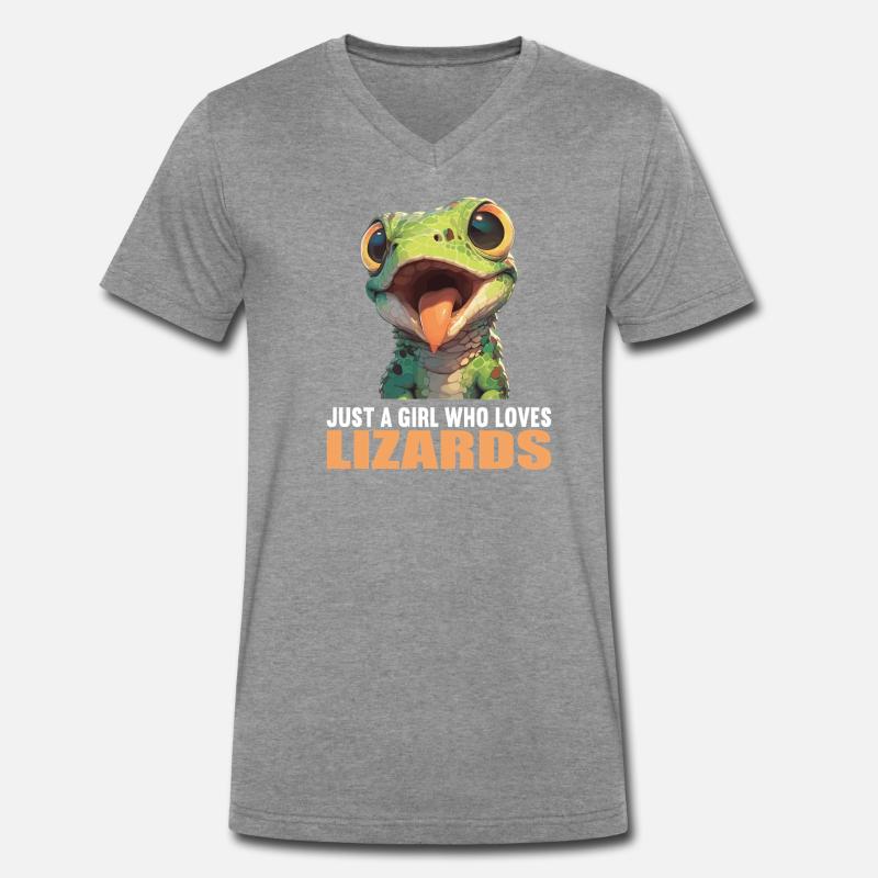 Eidechsen Eidechse - Männer Premium Bio T-Shirt mit V-Ausschnitt - Dunkelgrau meliert
