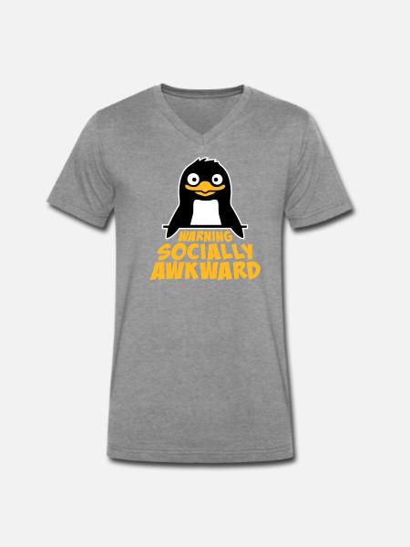 Penguin Warning Socially Awkward Funny Clumsy - Men's Premium Organic T-shirt with V-neck - dark heather grey