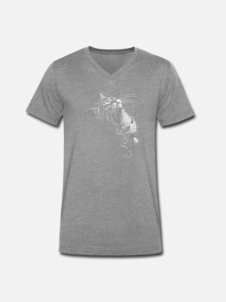 Graustufen Katzenschnurrer Blick - Männer Premium Bio T-Shirt mit V-Ausschnitt - Dunkelgrau meliert