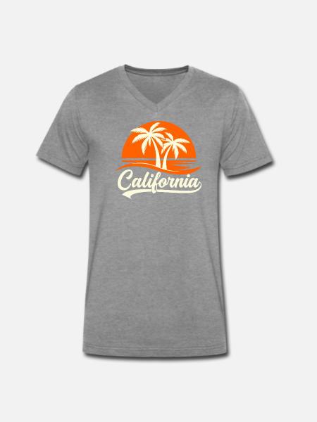 Palmen, Dämmerung, Kalifornien, - Männer Premium Bio T-Shirt mit V-Ausschnitt - Dunkelgrau meliert