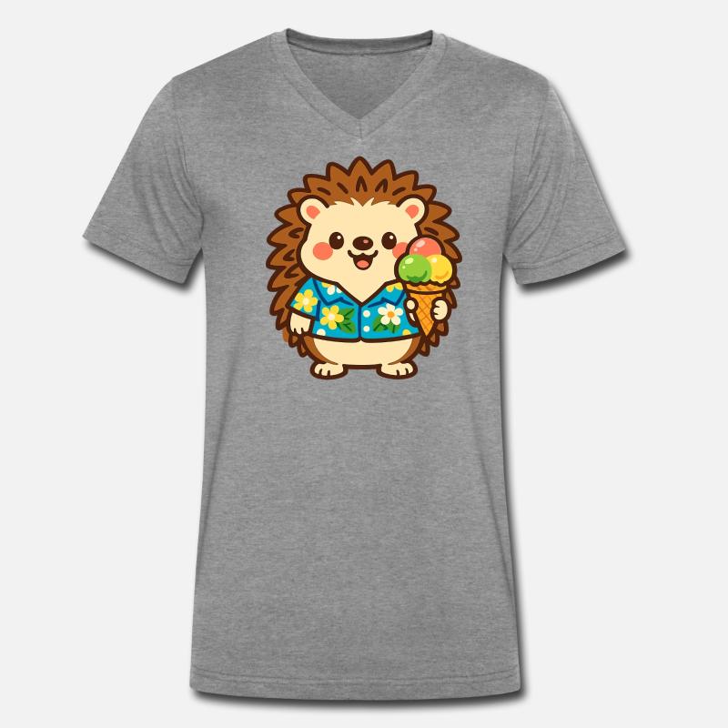 Igel mit Eis im Hawaii-Stil - Männer Premium Bio T-Shirt mit V-Ausschnitt - Dunkelgrau meliert
