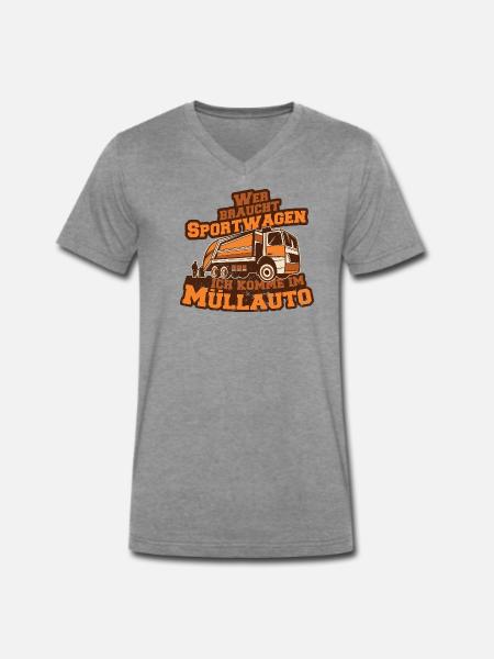 Müllauto Spruch - Männer Premium Bio T-Shirt mit V-Ausschnitt - Dunkelgrau meliert