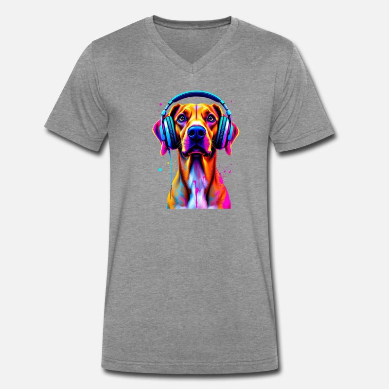 Viszla mit Kopfhörer Männer Premium Bio T-Shirt mit V-Ausschnitt