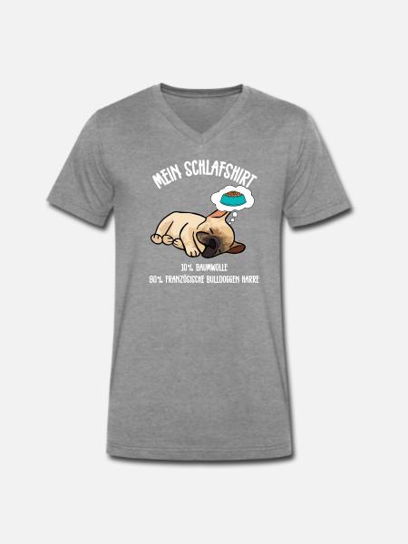 Bulldogge Schlafshirt - Männer Premium Bio T-Shirt mit V-Ausschnitt - Dunkelgrau meliert