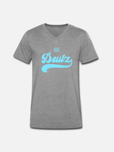 Köln Deutz retro Veedelshirt - Männer Premium Bio T-Shirt mit V-Ausschnitt - Dunkelgrau meliert