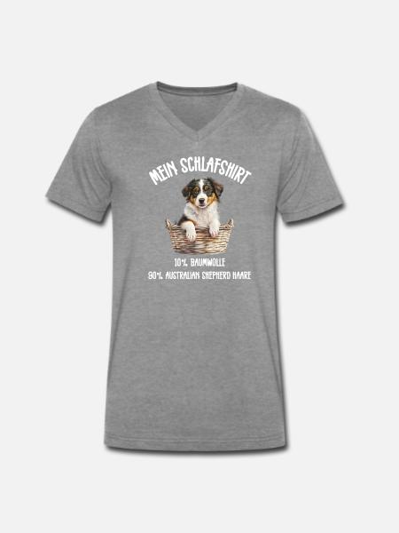 Aussie Welpe Korb Pyjama - Männer Premium Bio T-Shirt mit V-Ausschnitt - Dunkelgrau meliert