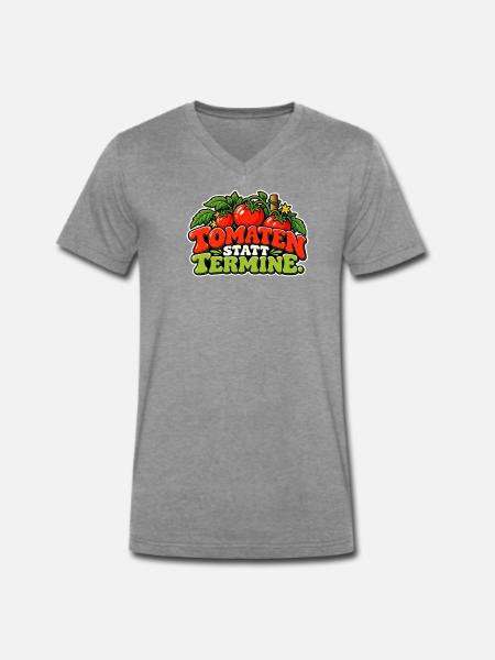 Tomaten statt Termine – Cartoon - Männer Premium Bio T-Shirt mit V-Ausschnitt - Dunkelgrau meliert