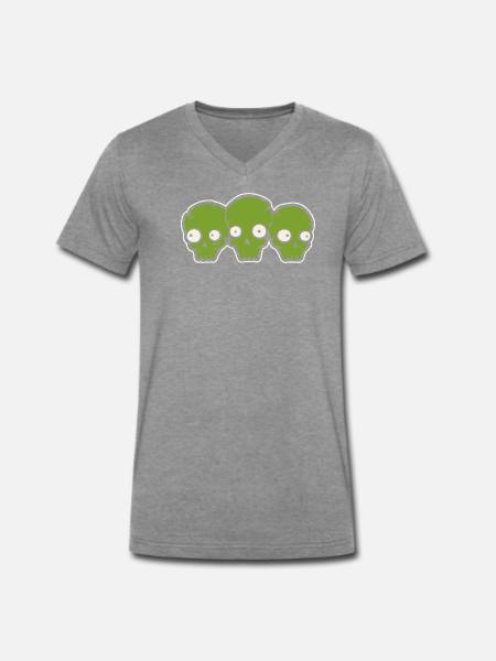 Totenköpfe - Männer Premium Bio T-Shirt mit V-Ausschnitt - Dunkelgrau meliert