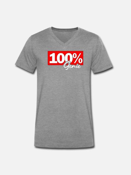 100% Genie – Kraftvoller Schriftzug - Männer Premium Bio T-Shirt mit V-Ausschnitt - Dunkelgrau meliert