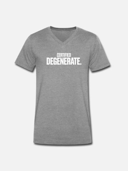 Certified Degenerate – Lustige Gen-Alpha-Memes - Männer Premium Bio T-Shirt mit V-Ausschnitt - Dunkelgrau meliert