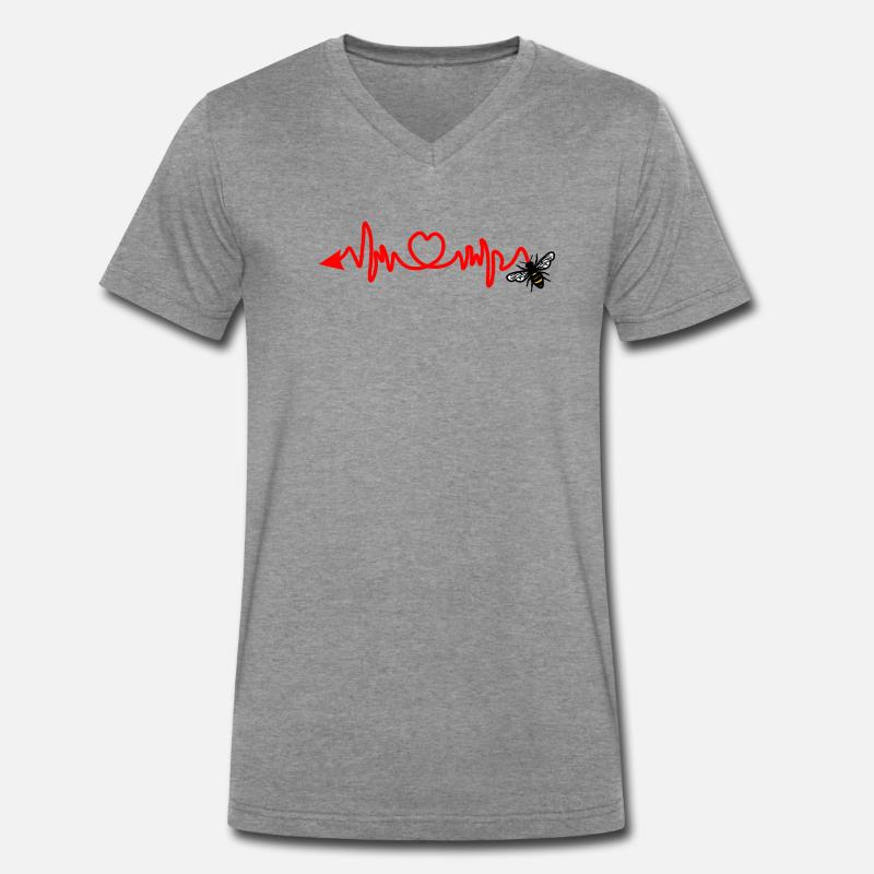 Cardio-Herzfrequenz, Biene mit Stachel oder Pfeil - Männer Premium Bio T-Shirt mit V-Ausschnitt - Dunkelgrau meliert