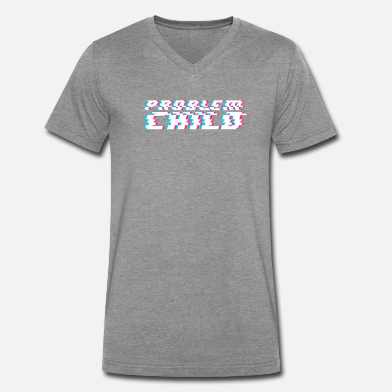 Problem Child - Männer Premium Bio T-Shirt mit V-Ausschnitt - Dunkelgrau meliert