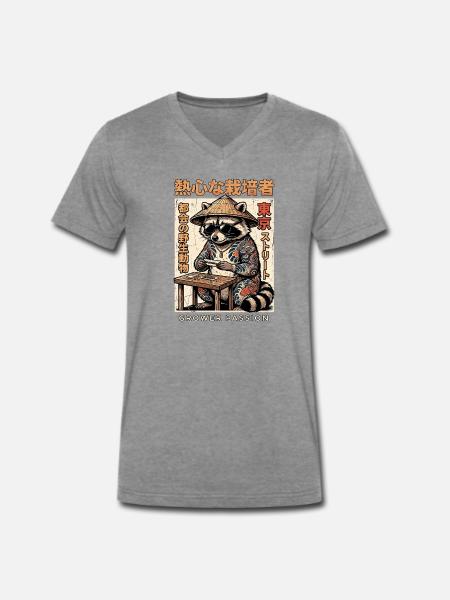 Kiffer Shibuya Waschbär - Männer Premium Bio T-Shirt mit V-Ausschnitt - Dunkelgrau meliert