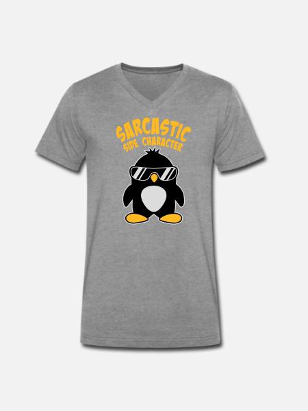 Penguin Sarcastic Side Character Sunglasses Logo - Men's Premium Organic T-shirt with V-neck - dark heather grey