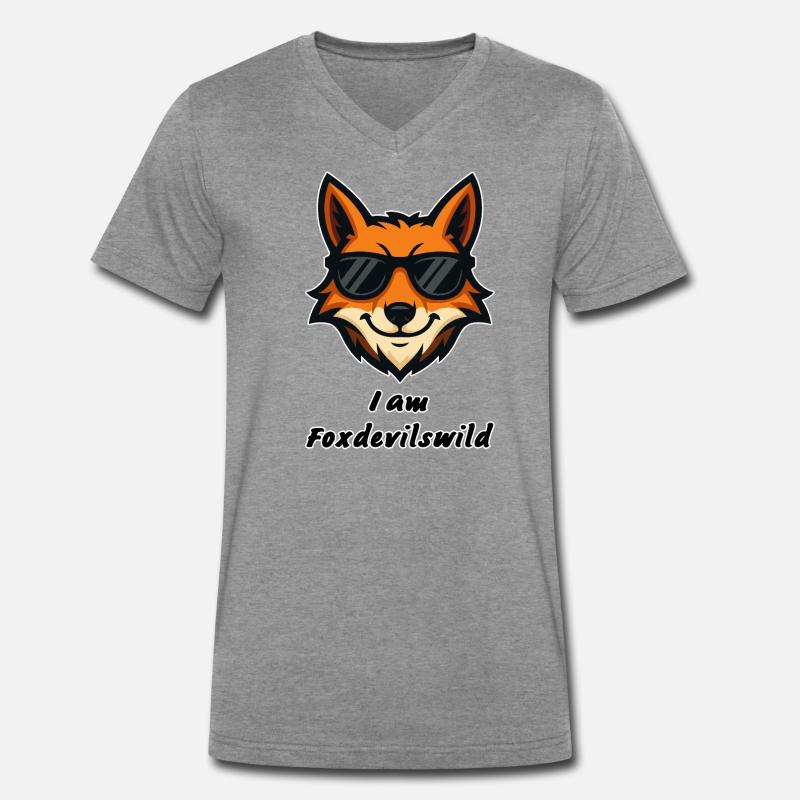 Foxdevilswild - I am Foxdevilswild - be cool - Männer Premium Bio T-Shirt mit V-Ausschnitt - Dunkelgrau meliert