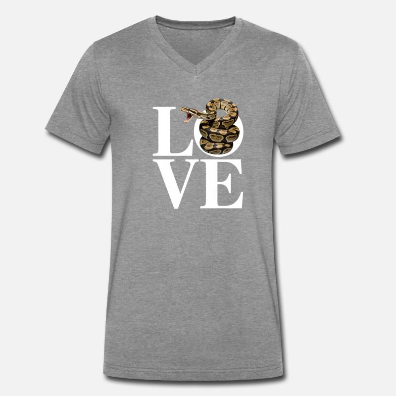 Königspython Schlangen LOVE Terrarium Python - Männer Premium Bio T-Shirt mit V-Ausschnitt - Dunkelgrau meliert