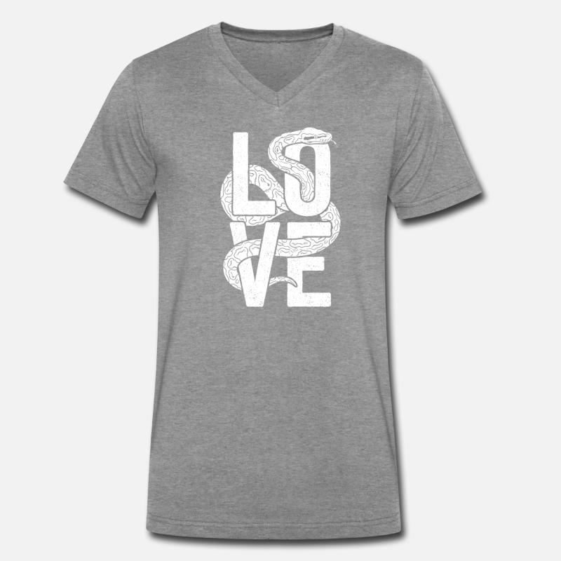 Königspython Schlangen LOVE Terrarium Python - Männer Premium Bio T-Shirt mit V-Ausschnitt - Dunkelgrau meliert