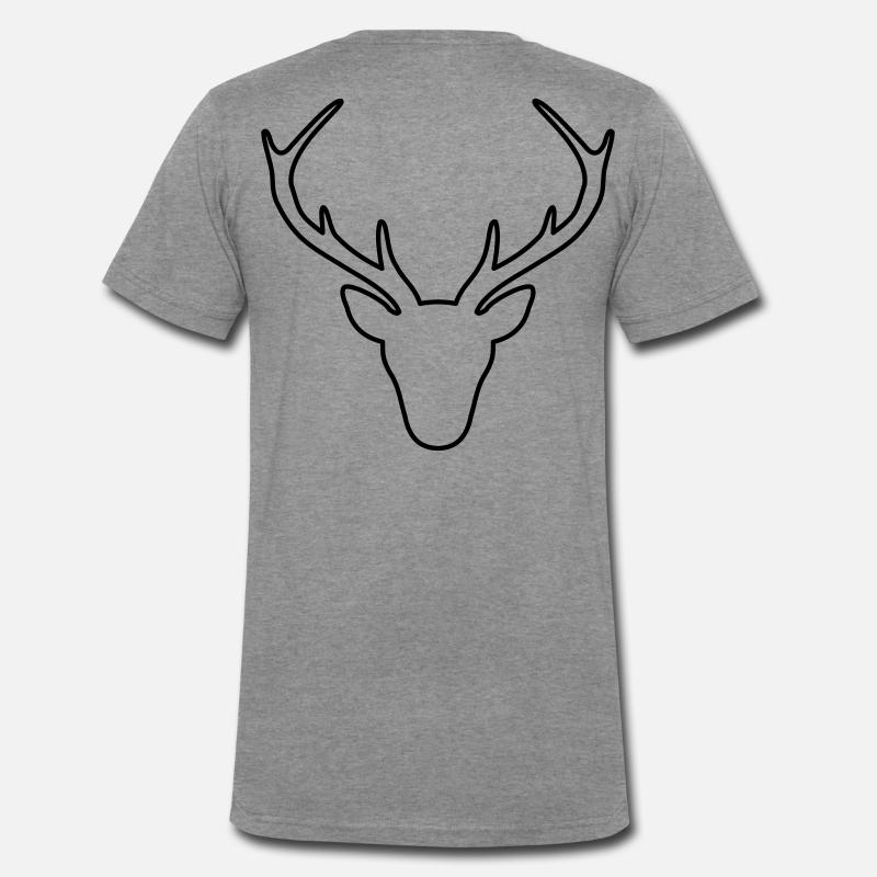 Hirsch Geweih Jäger Jagd Wild Geschenk - Männer Premium Bio T-Shirt mit V-Ausschnitt - Dunkelgrau meliert