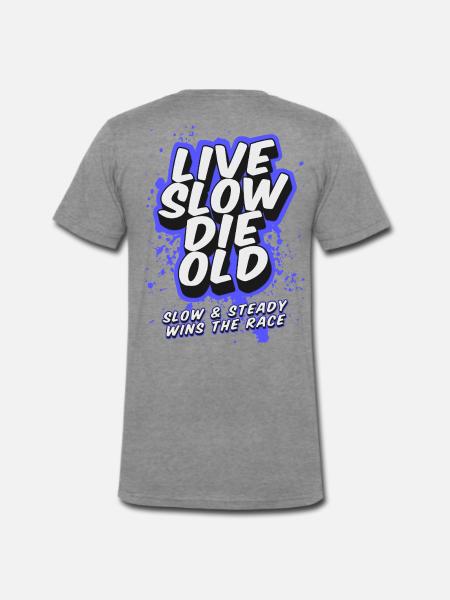 Live Slow, Die Old - LSDO - Männer Premium Bio T-Shirt mit V-Ausschnitt - Dunkelgrau meliert