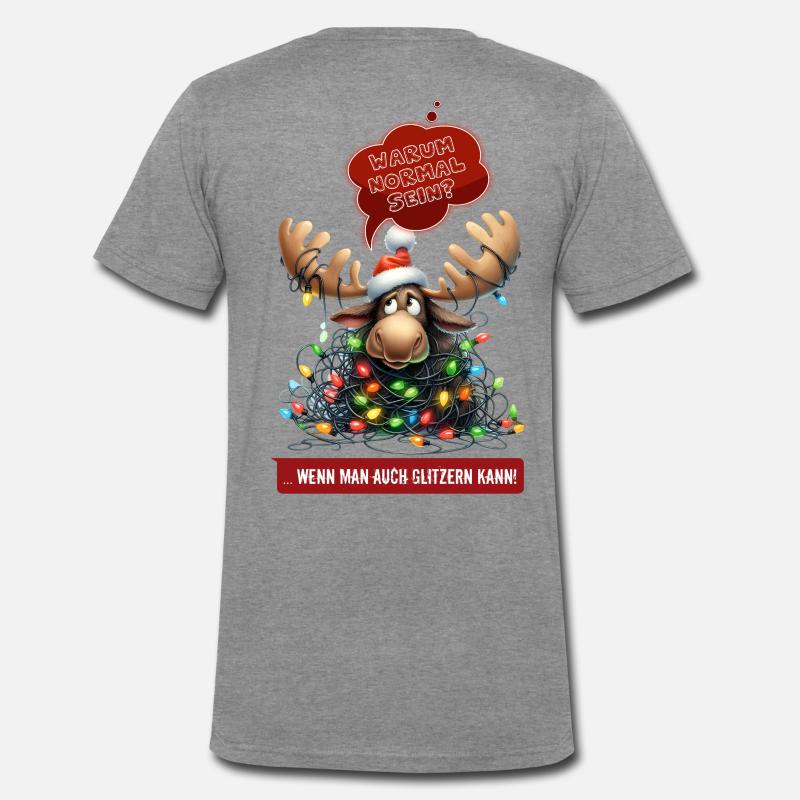 LUSTIGER ELCH | Weihnachtspulli | ugly sweater - Männer Premium Bio T-Shirt mit V-Ausschnitt - Dunkelgrau meliert