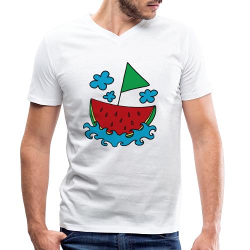 Melone, Boot, Wassermelone, Sommer, Schiff, Wolke - Männer Bio-T-Shirt mit V-Ausschnitt von Stanley & Stella