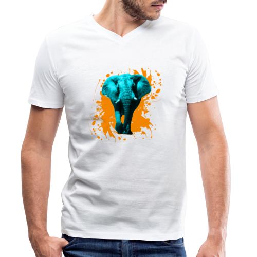 Elefant in Türkis - Stanley/Stella Männer Bio-T-Shirt mit V-Ausschnitt