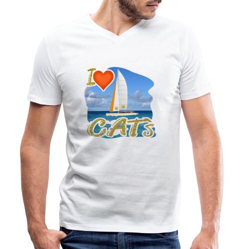 I Love CAT`s - Catamaran / Katamaran - Stanley/Stella Männer Bio-T-Shirt mit V-Ausschnitt