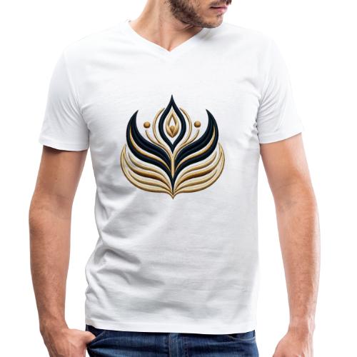 Golden Flame Embroidery Tee - Stanley/Stella Men's Organic V-Neck T-Shirt 