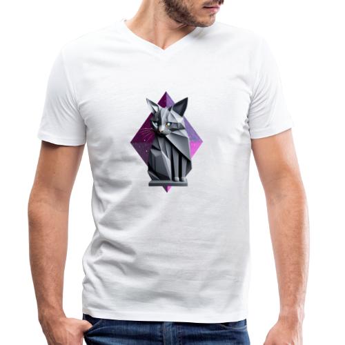 Chat gris façon origami de face - T-shirt bio col V Stanley/Stella Homme