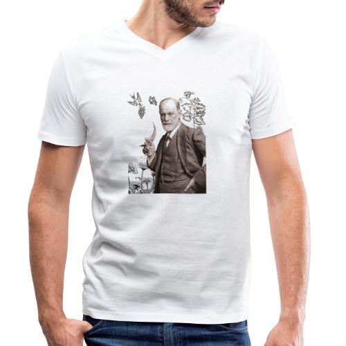 Sigmund Freud mit Weinglas und Weinreben - Männer Bio-T-Shirt mit V-Ausschnitt von Stanley & Stella