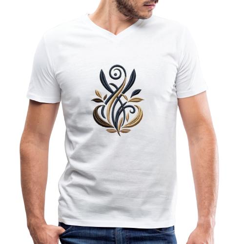 Luxurious Gold and Navy Embroidery Motif - Stanley/Stella Men's Organic V-Neck T-Shirt 