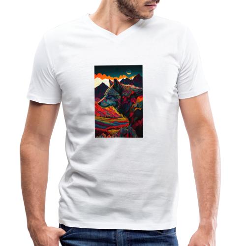 lupo dipinto colorato al tramonto - Maglietta ecologica per uomo con scollo a V di Stanley/Stella