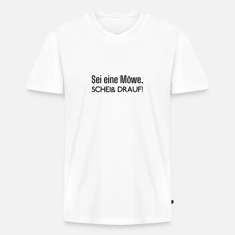 Möwe - Männer Premium Bio T-Shirt mit V-Ausschnitt - Weiß