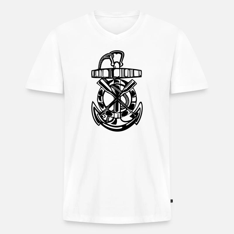 Anker, Maritimes, Rettungsring - Männer Premium Bio T-Shirt mit V-Ausschnitt - Weiß