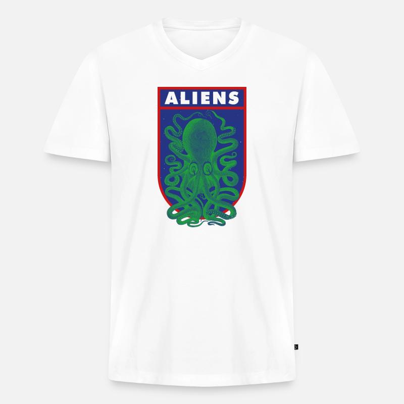 Oktopus-Aliens - Männer Premium Bio T-Shirt mit V-Ausschnitt - Weiß
