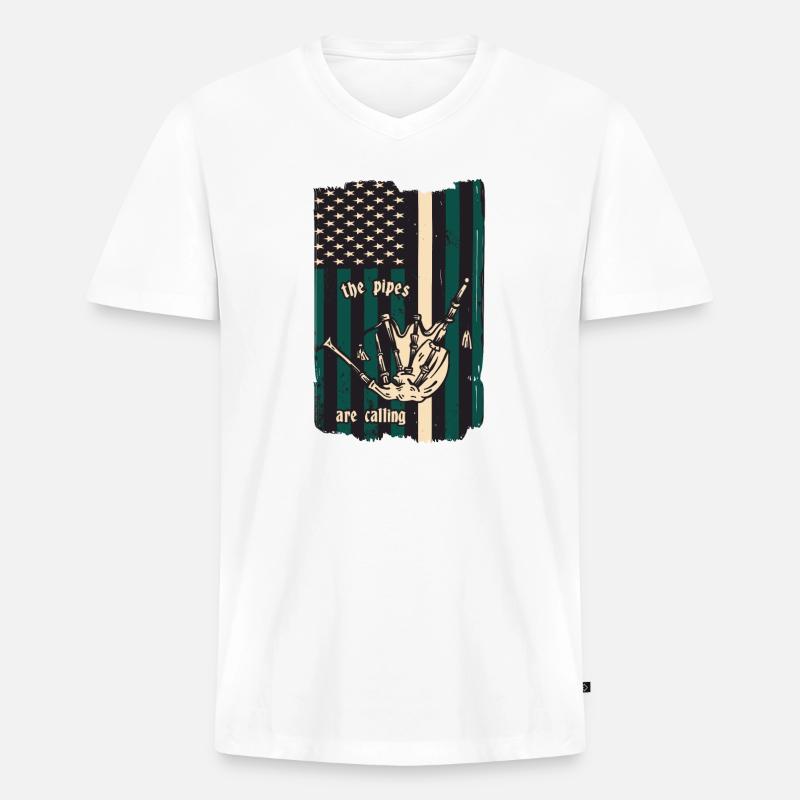 Dudelsack Spieler - Männer Premium Bio T-Shirt mit V-Ausschnitt - Weiß