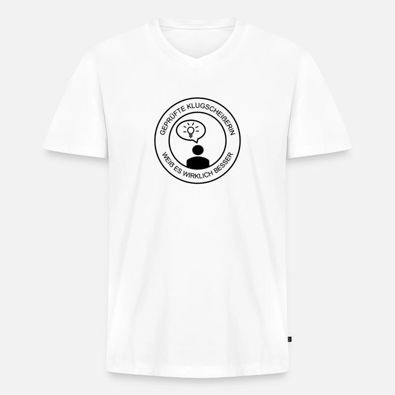 Geprüfte Klugscheißerin Damen (schwarzer Druck) - Männer Premium Bio T-Shirt mit V-Ausschnitt - Weiß