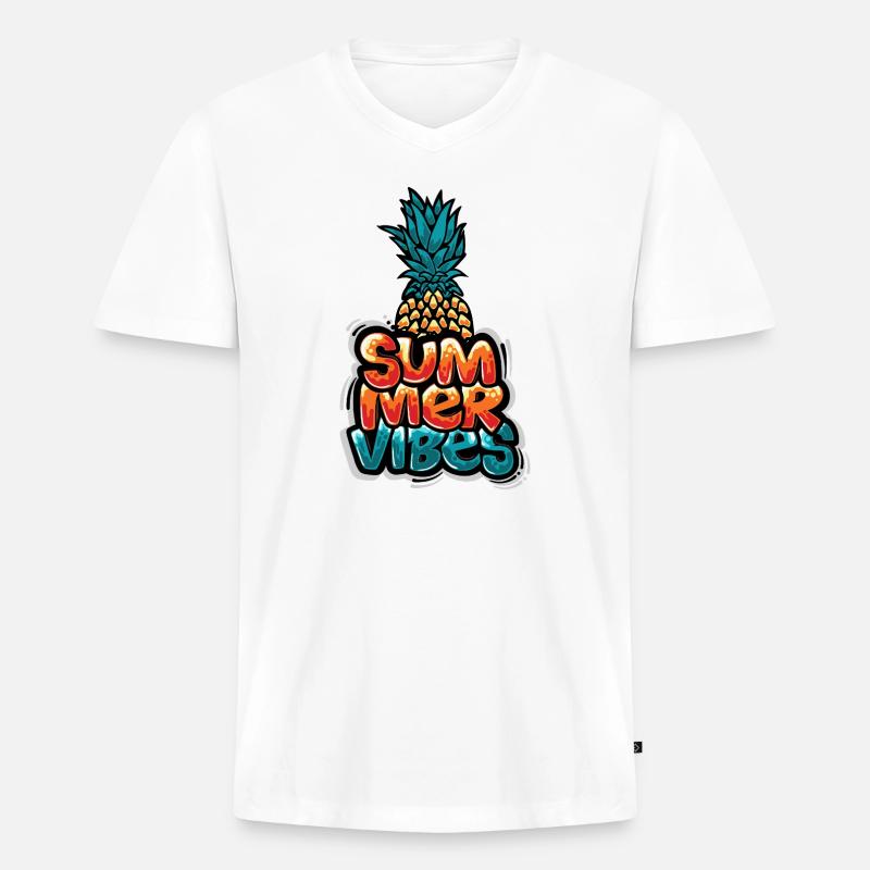 Sommer Vibes Ananas Design - Männer Premium Bio T-Shirt mit V-Ausschnitt - Weiß
